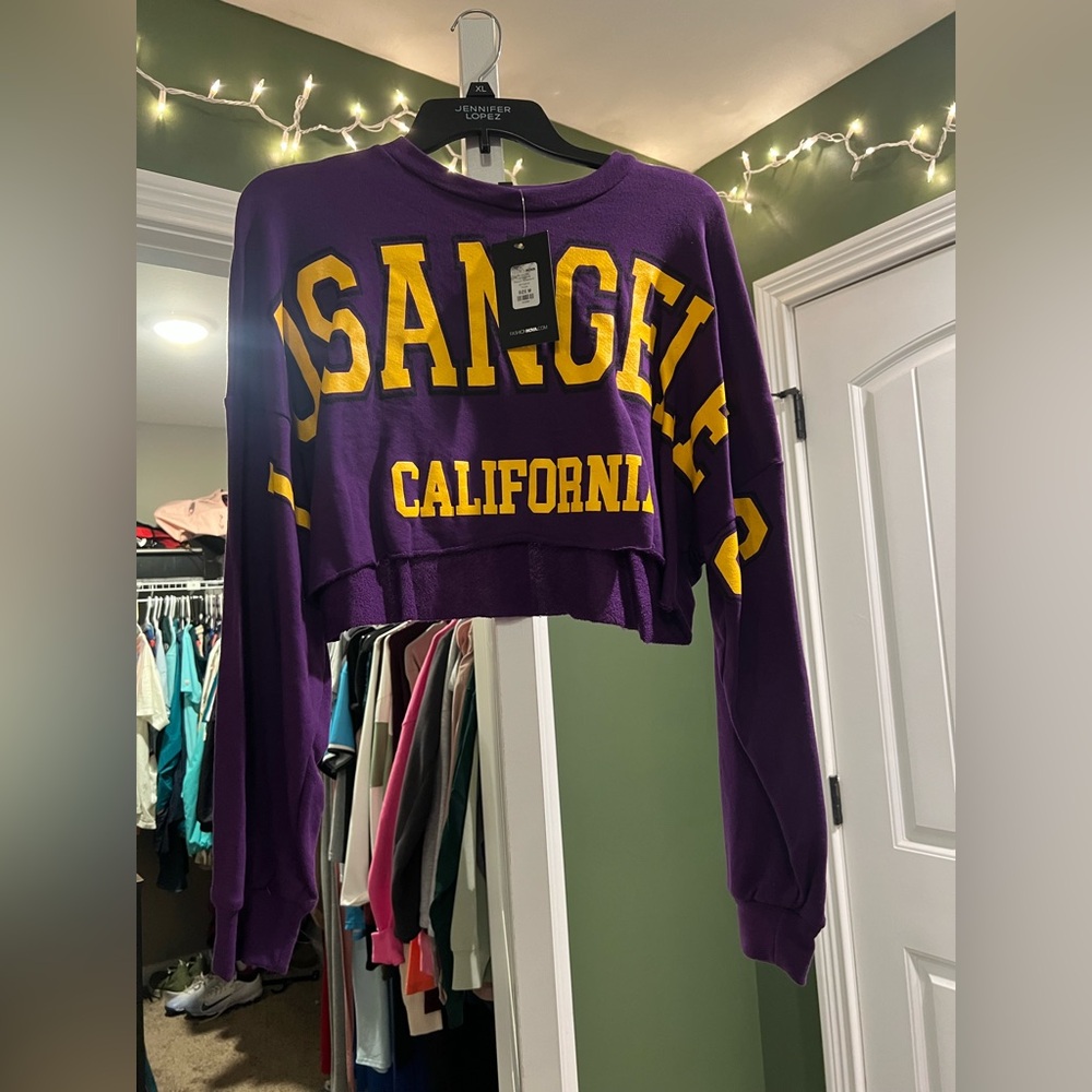 Fashion Nova Purple and Yellow Cropped Sweater
